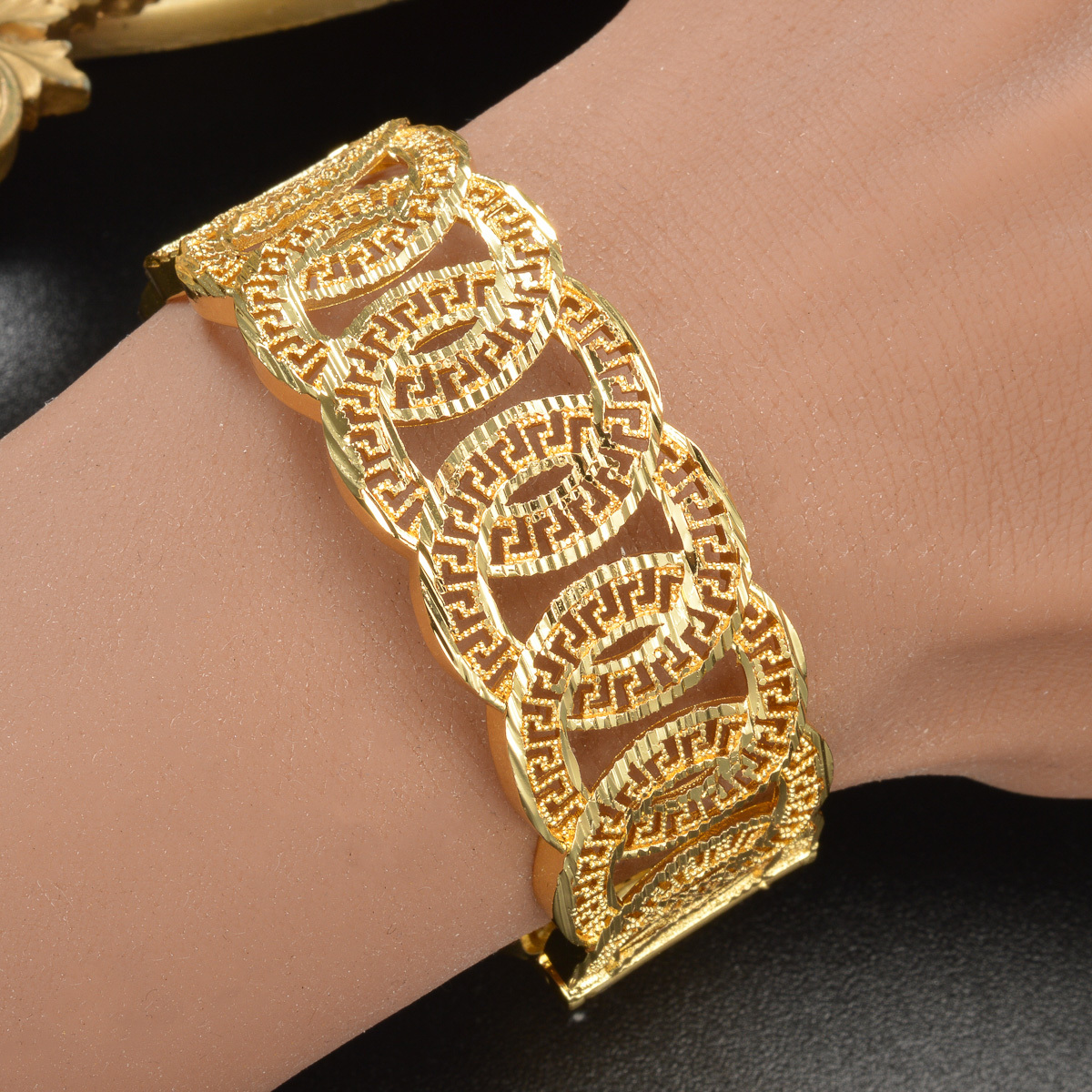 Middle Eastern Geometric Wide Unisex Bangle, Vintage Style