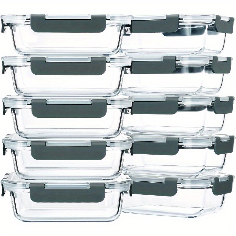 Image of 10-pack, Glass Meal Prep Containers, Glass Food Storage Containers With Lids, Glass Lunch Containers, Microwave, Oven, Freezer, And Dishwasher Safe