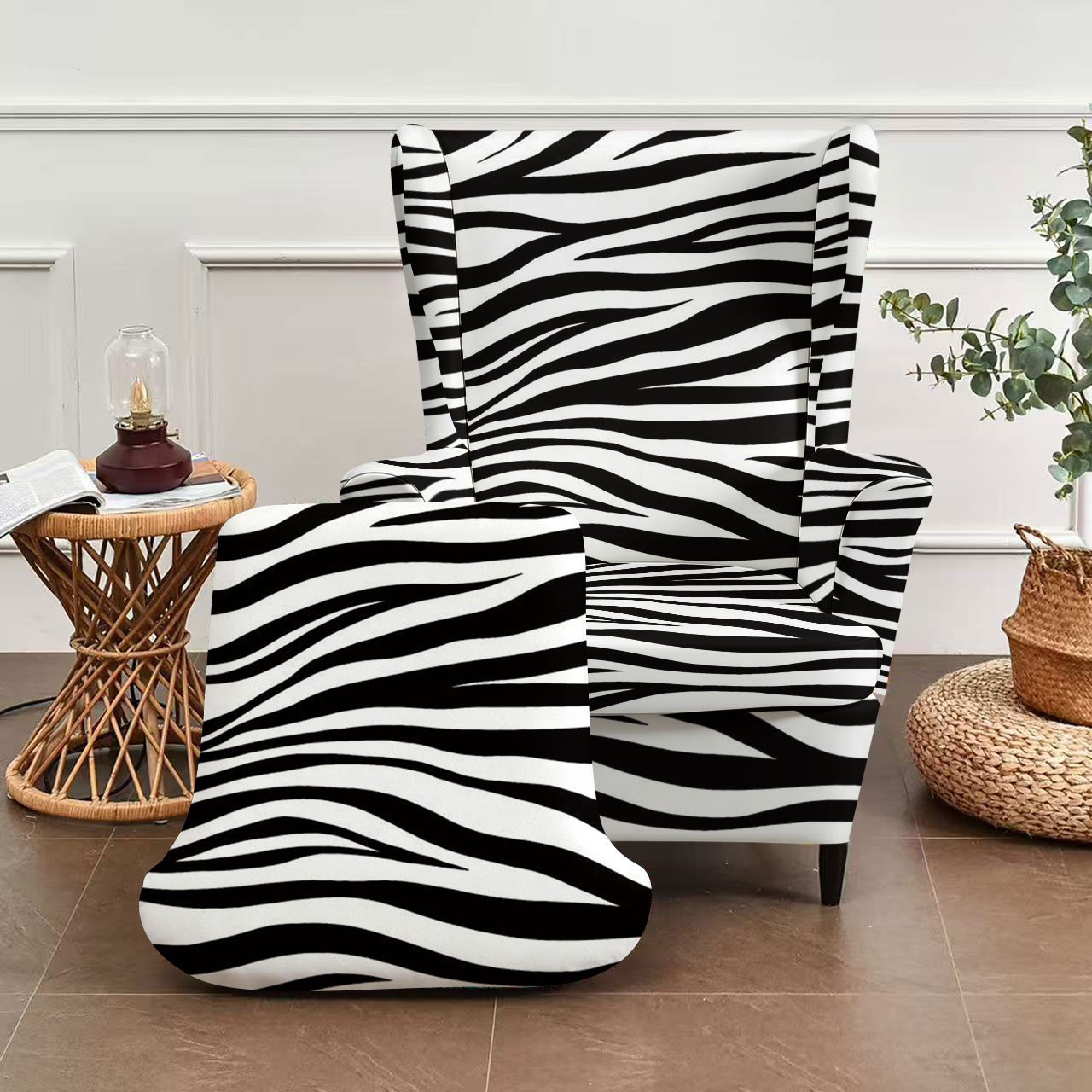 TEMU 2d 2pcs/set Black And White Zebra Stripe Tiger Bench Cover, Single Sofa Cover With Armchair Backrest, Fashionable And Trendy Animal Print,