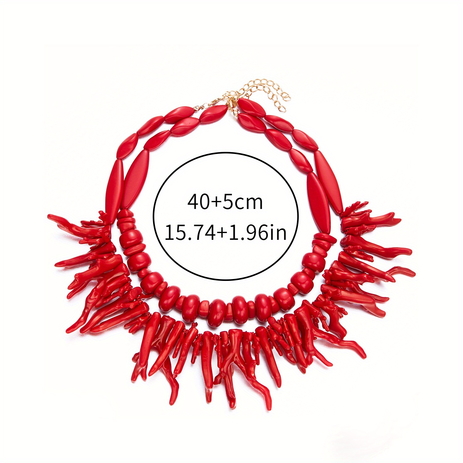 2pcs Red Coral Irregular Geometric Oval Bamboo Body Necklace