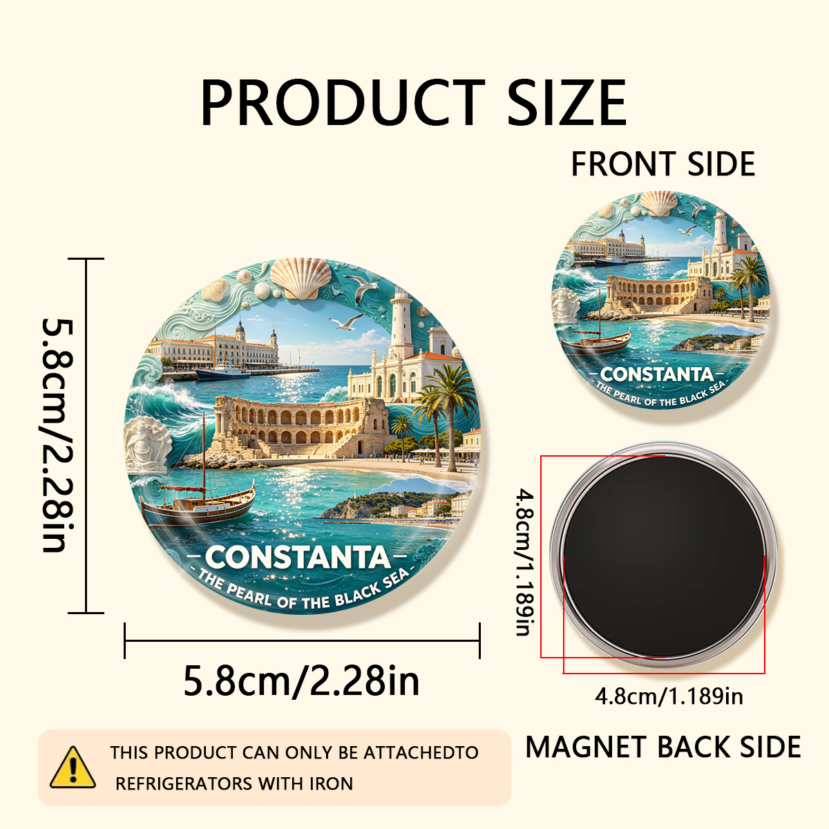 TEMU 1pc 2d Flat Of Sea Durable Round Fridge Magnet, Suitable For To Refrigerators, Whiteboards, Handicrafts, Photos, Stickers, Postcards, Tools,