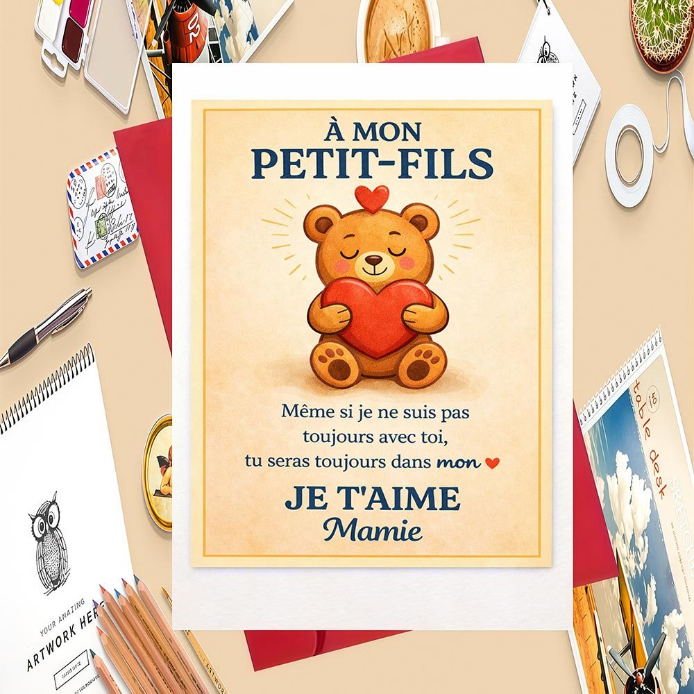 TEMU Une seule carte de vœux avec une enveloppe, conçue pour que la exprime son à son petit-fils, avec une illustration de en peluche, parfaite pour