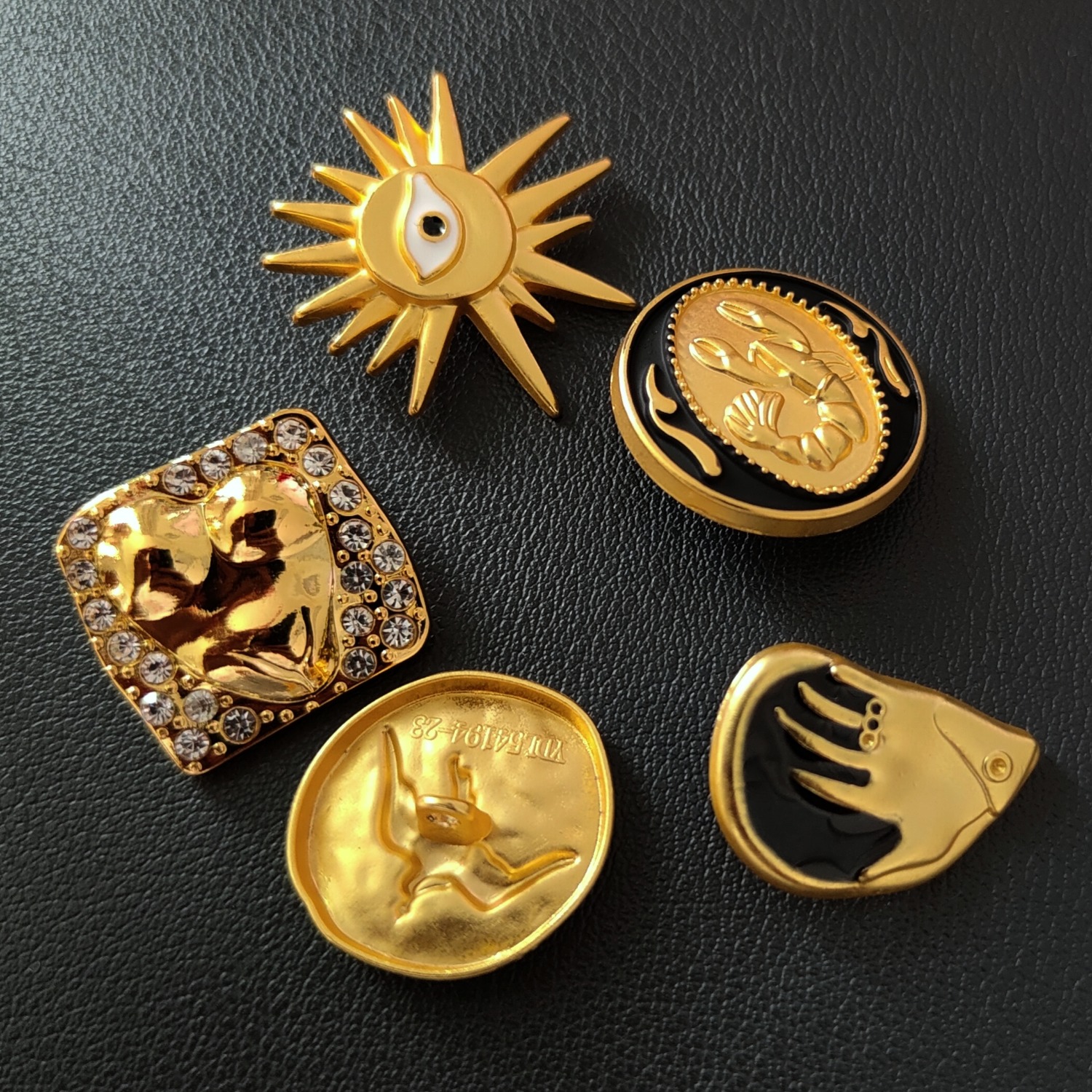 5-Pack Unique Assorted Golden Geometric Buttons