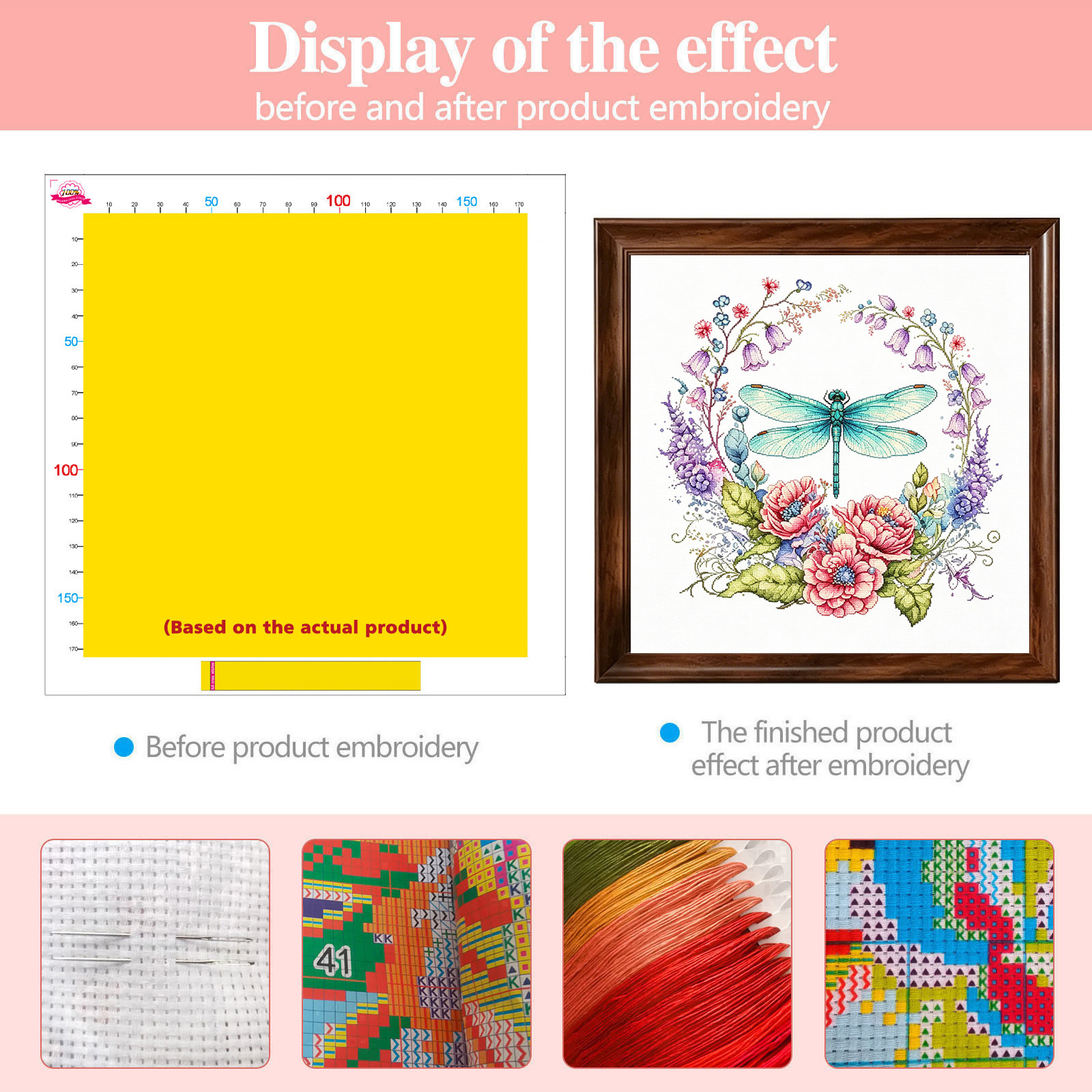 Printed Cross-Stitch Kit Dragonfly Floral Pattern, Starter Kit