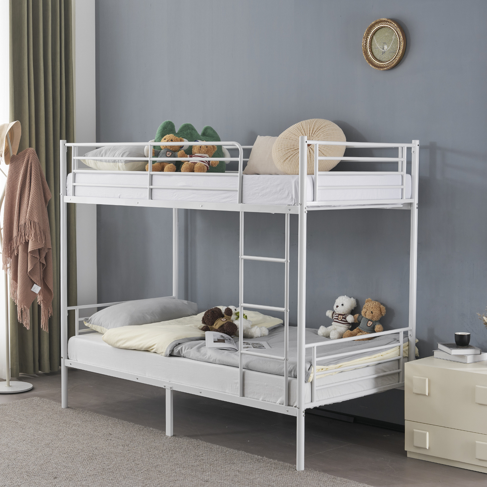 Sturdy Modern Metal Bunk Bed with Safety Ladder & Full Guardrail - Space-Saving Design, Black, 198.12x96.01x165.1 cm, 18 Slats, Upper Mattress 181.44 KG, Lower Mattress 272.16 KG, Easy Assembly, No Tools Required