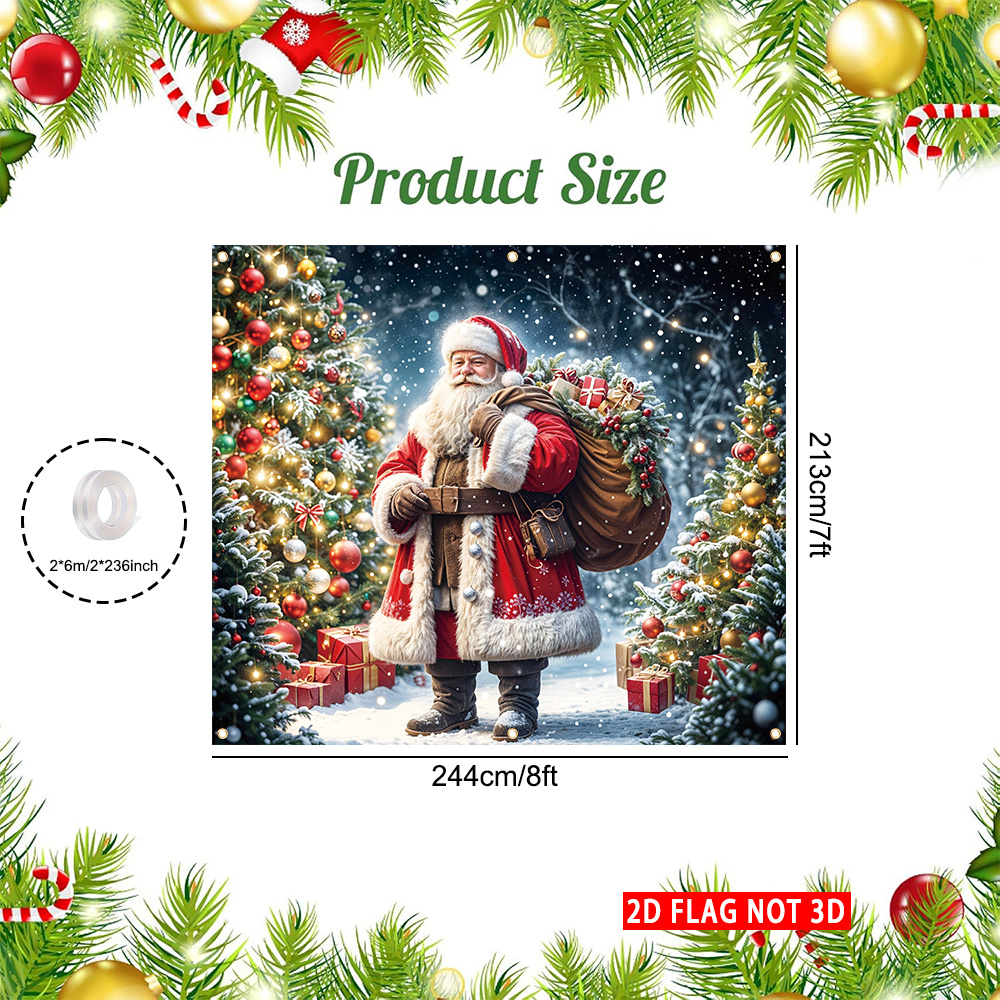 TEMU [2d Flag Not 3d]1pcs, Merry Christmas Garage Door Cover Flag, 8ftx7ft Durable Polyester, Santa Pattern Winter Design, Happy New Year Garage Door