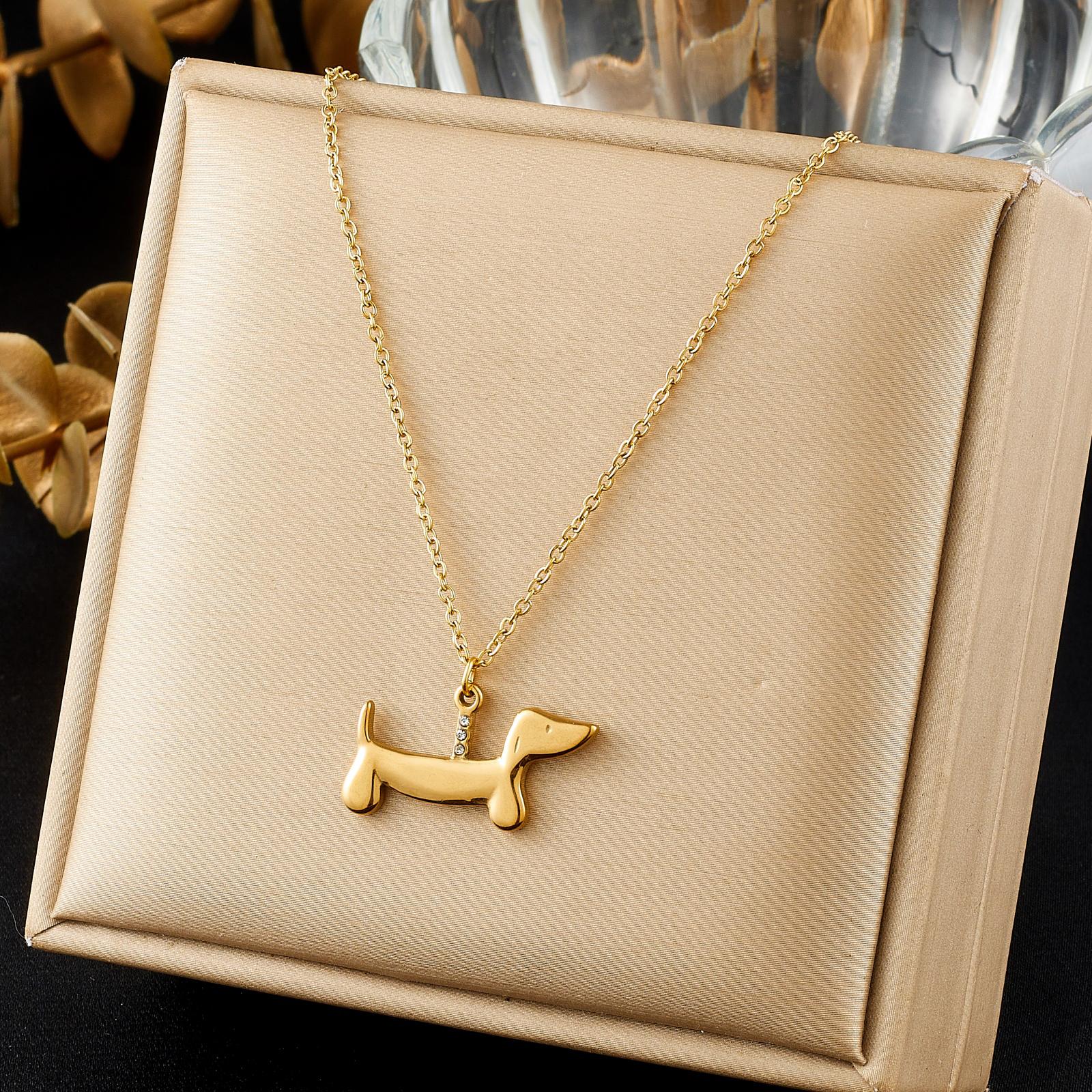 TEMU 304 Stainless Steel Material Golden Small Dog And Bone Pendant Women's Necklace, A Unique Trendy And Hippie Niche Cute Pendant Necklace Taxi