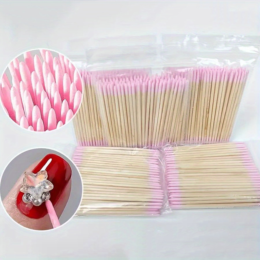 100 500pcs professional double head nails art wood swab eyebrow pattern beauty swab head manicure detail   nail polish remover tools accessories