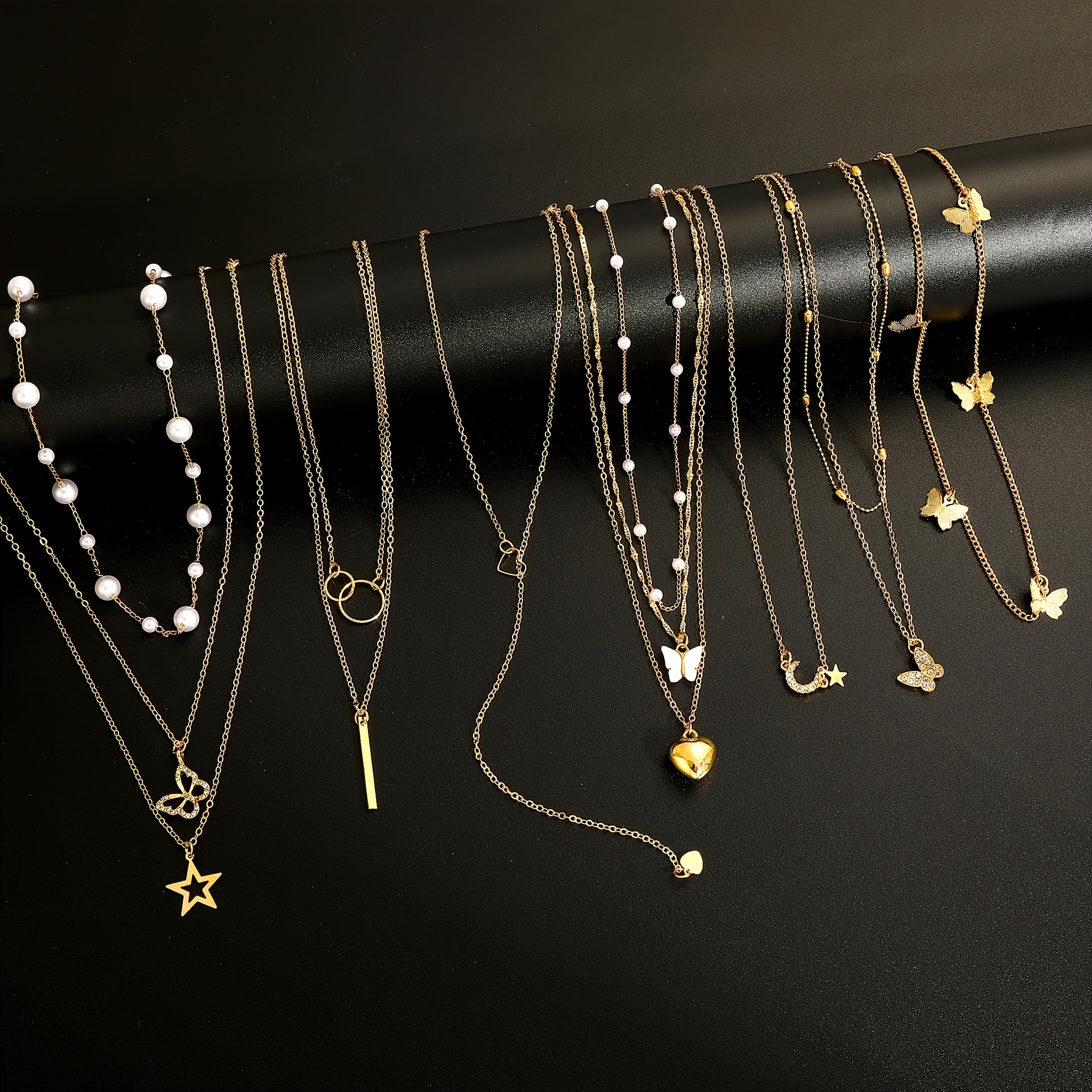 11-delige damesketting set gouden imitatie parel strass hart vlinder ster hanger kettingen dames multi-laags gestapelde sleutelbeen ketting mode elegant bohemian stijl vakantie feest date cadeau dagelijkse matching kerst Valentijnsdag nieuwjaar