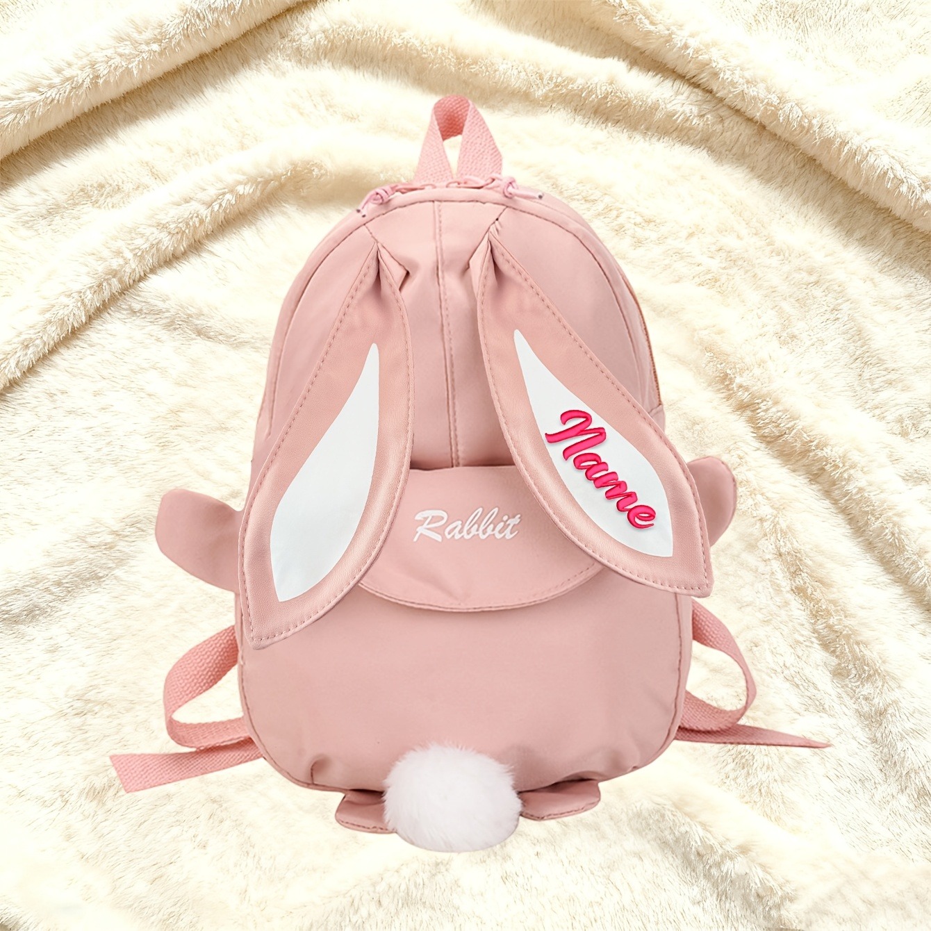 TEMU 1pc 3d Long-eared Rabbit-shaped Backpack With Personalized Customization, In Multiple Colors, Lightweight And Durable, Soft Yet Sturdy And Easy