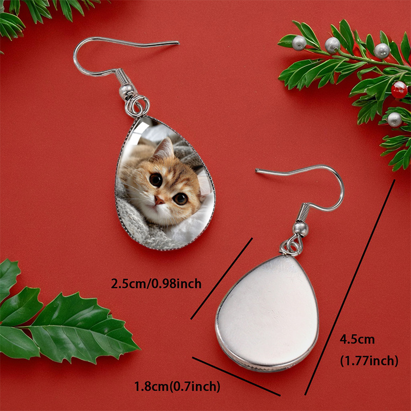 Cute Orange Cat Illustration Waterdrop Earrings, Glass