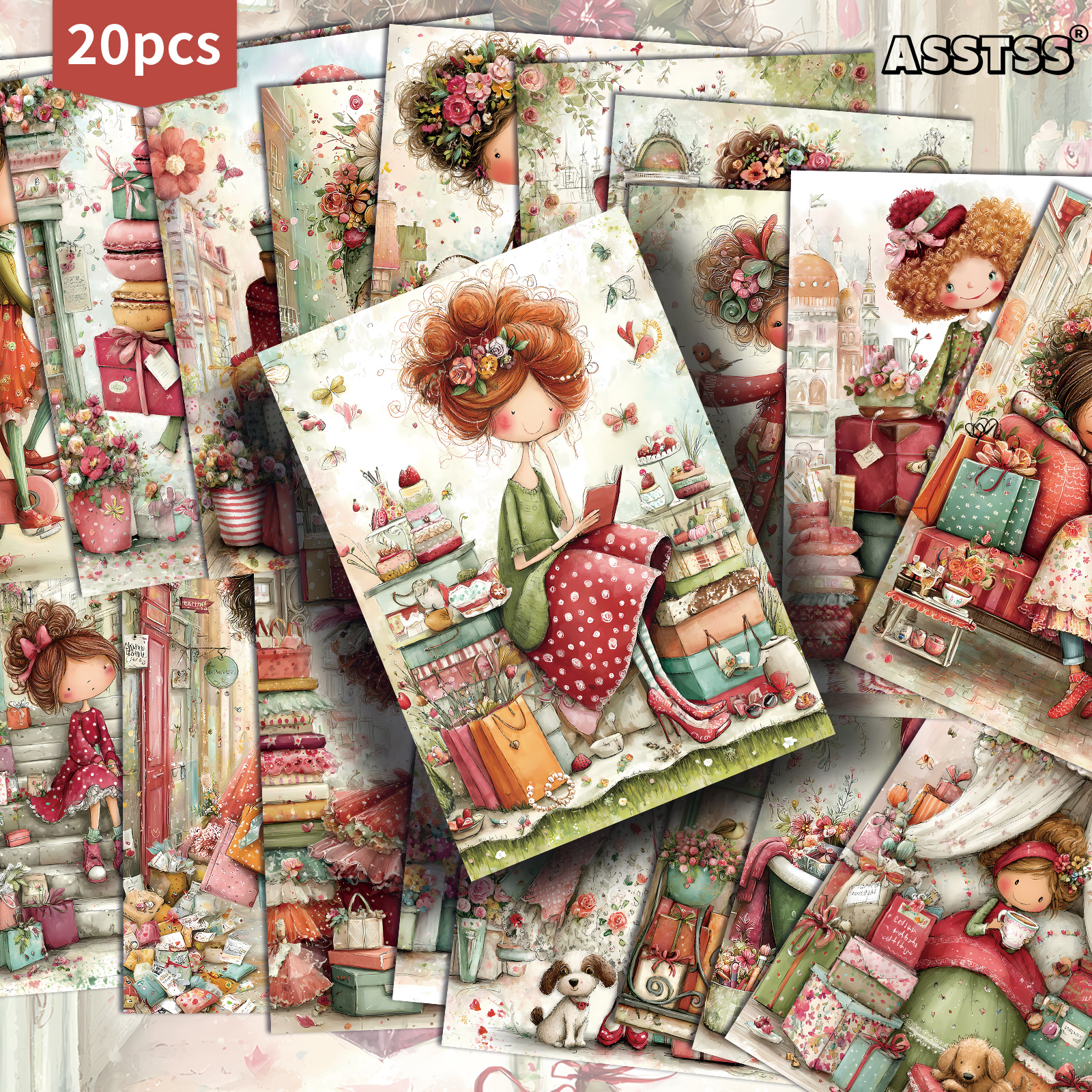 TEMU 20 Cartes Postales ASSTSS Fille Cartoon Shopping - 4x6 Pouces, Fournitures Rétro pour , Scrapbooking, Cartes Décoratives pour Scrapbooking et