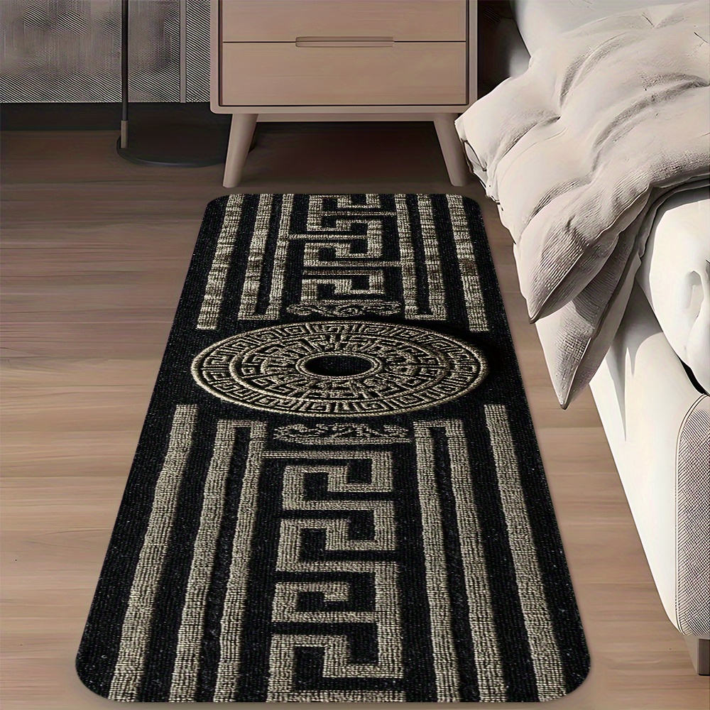 TEMU Of Long Rugs With A Black Background And Gray Geometric Patterns, Featuring A Sponge Thickness Of 0.39 Inches/1 Cm, Suitable For Home Door Mats,
