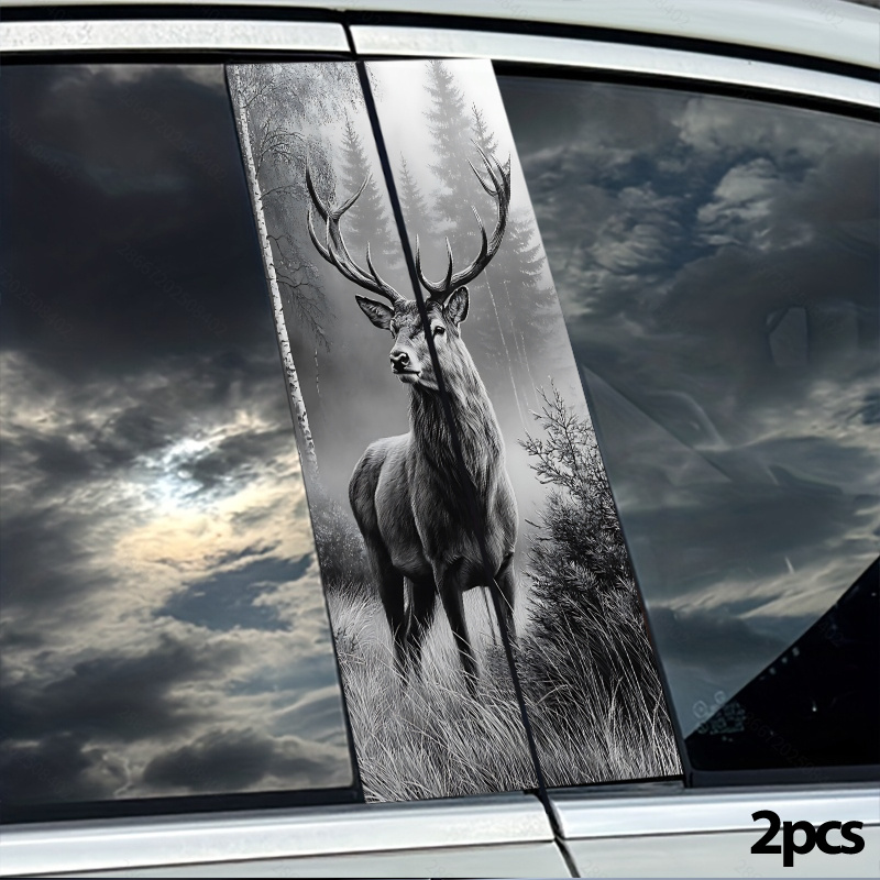 TEMU 2d Flat, 2d Flat 2pcs Car B-pillar Sticker, 2d Flat Pattern Sticker With Scenery Design, For Car B-pillar Glass And Plastic Surfaces, Enhances