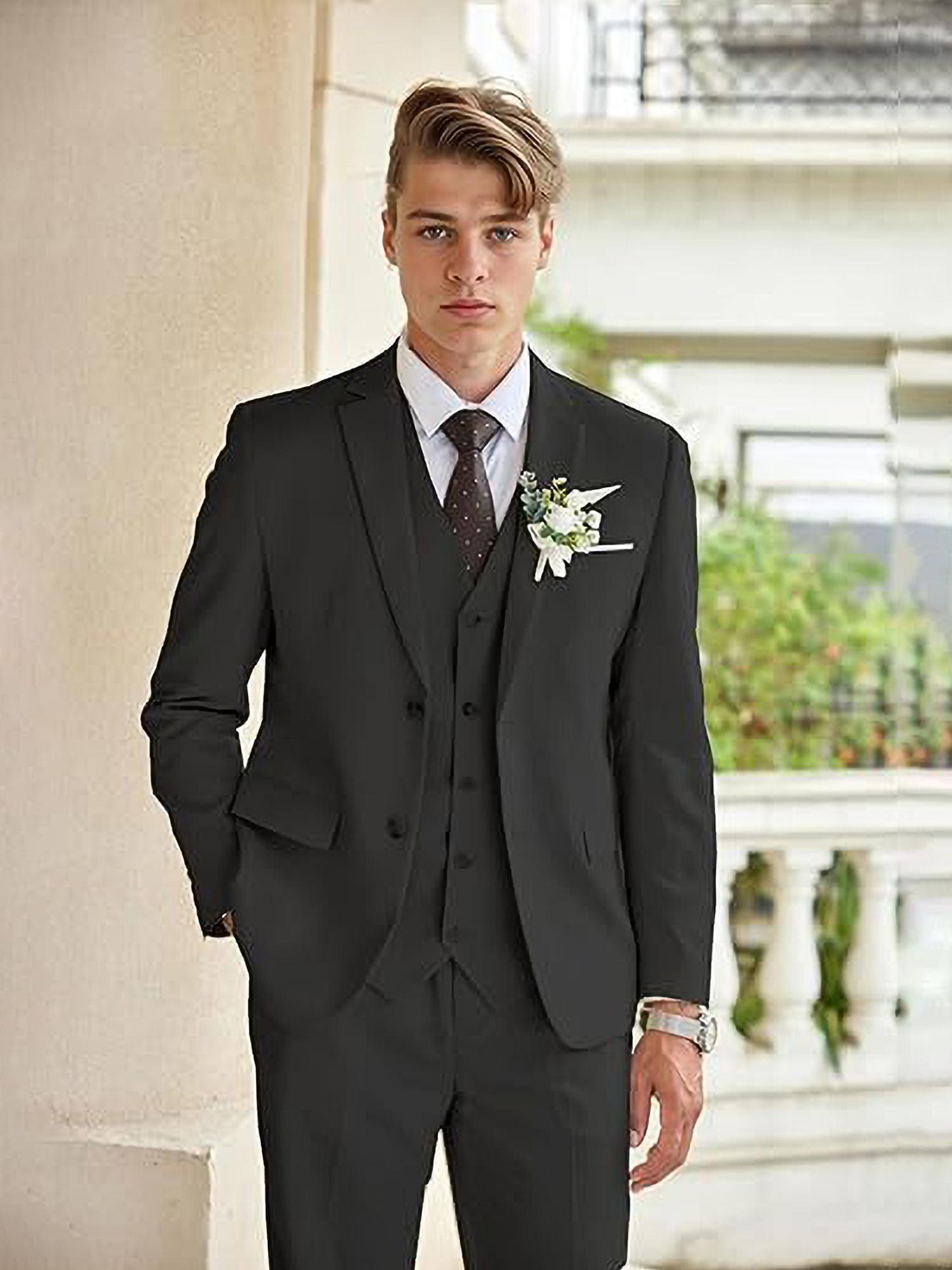 *'s 3pcs Suit Set Lightweight Linen Blend Vest Pants Combo for  Weddings and Business Events, Non-Stretch Fabric, Button-Up, Solid Color,