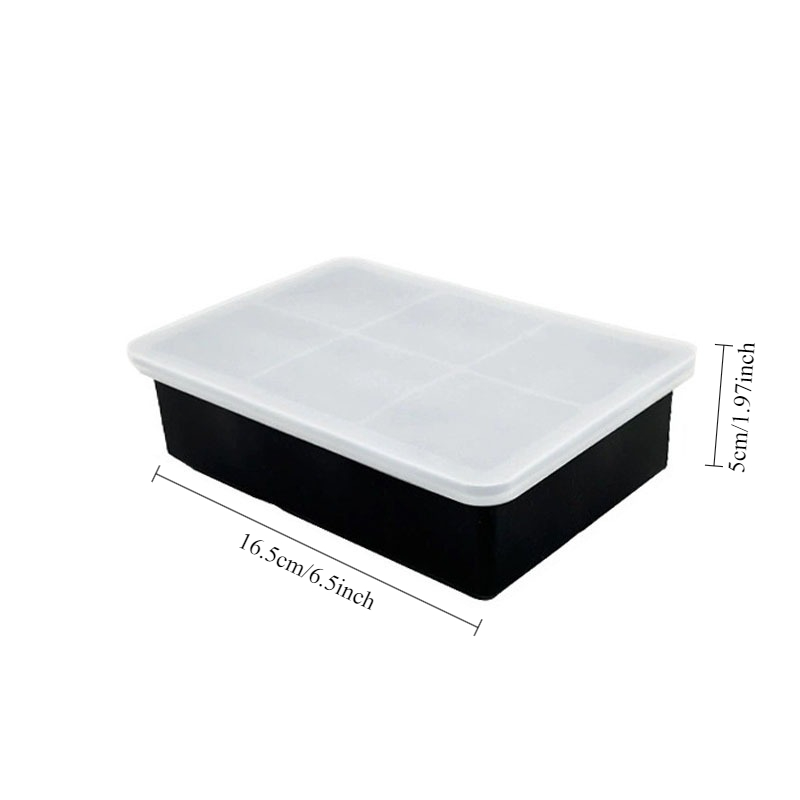 TEMU 2pcs (lid And Container)silicone 6-compartment Square Ice Tray With Lid, Square Large Ice Mold, Whiskey Bar, Cocktail Ice Mold, Ice Box,