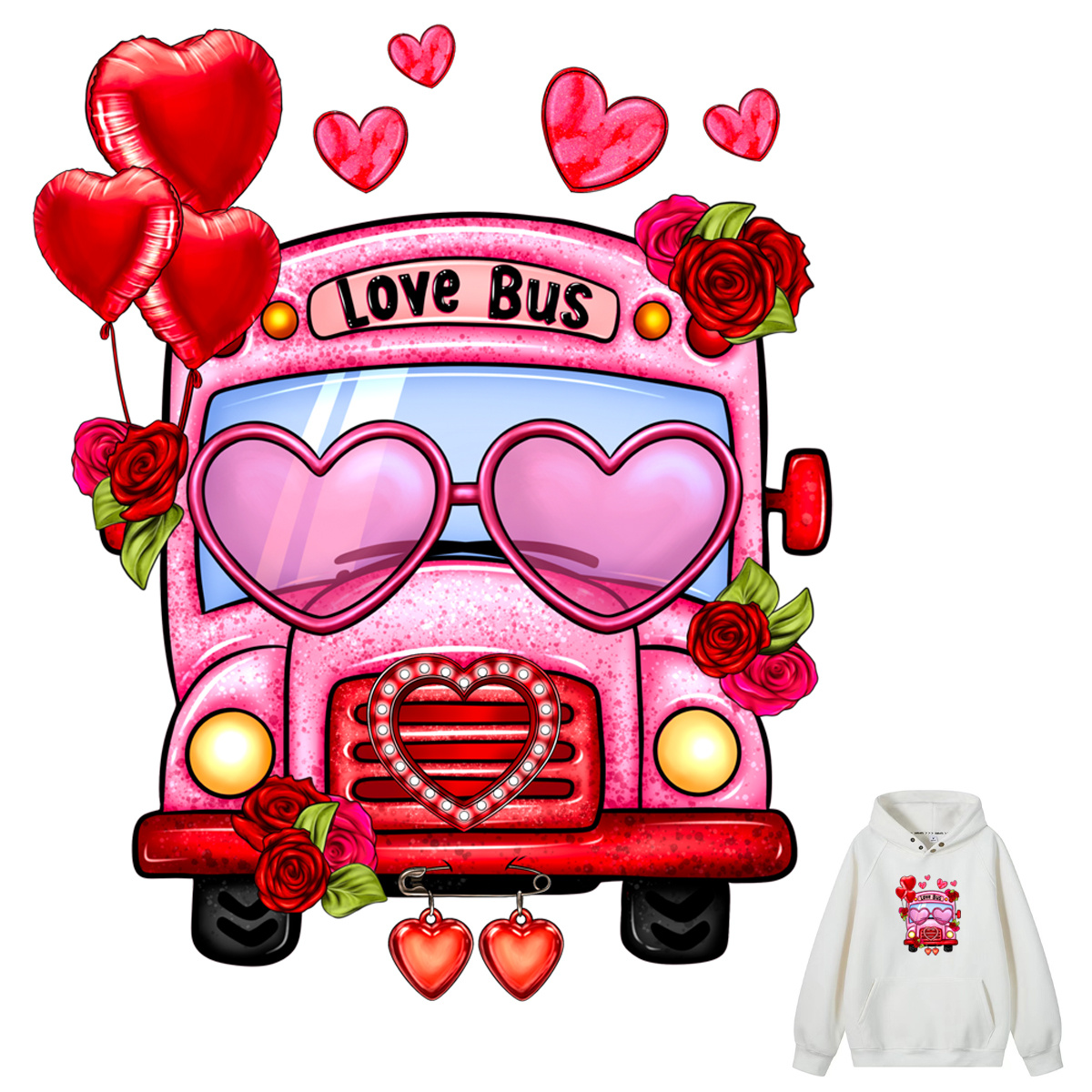 

1pc Valentine's Day Love Bus Iron-on Transfer Decoration, Couple's Apparel Heat Press Vinyl Sticker, "i Love You" Design, Washable Polyurethane Material, Mixed Color