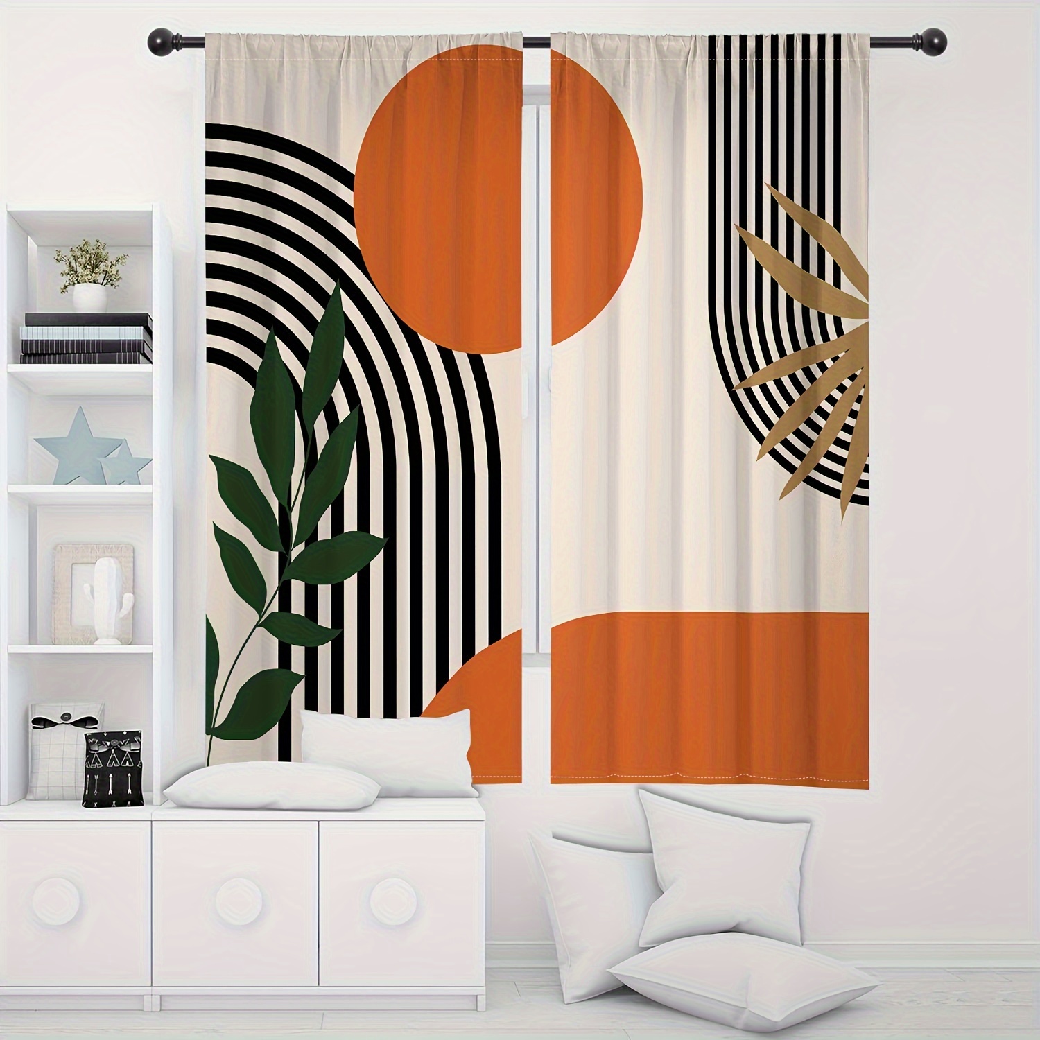 2 Painéis, Cortinas Decorativas para Sala de Estar com Estampa Digital Geométrica Abstrata 3