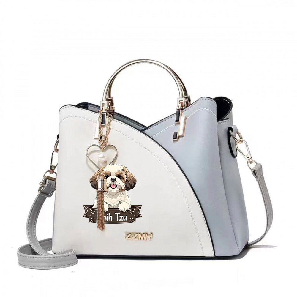 TEMU 1pc Women's Novelty Dog Print Crossbody Bag, Elegant Top Handle Satchel Purse With Heart Charm For Daily Work & Commuting