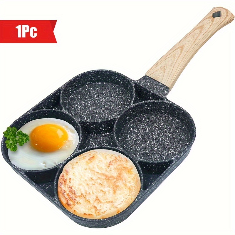 1pc 4-hole Egg Frying Pan - Multi- Suitable For Omelette, Fried Egg, Pancake, Burger, Bacon, Steak - Heat-resistant & Easy-clean, Durable Nonstick Coating For Breakfast, , Snacks, & Commercial Use