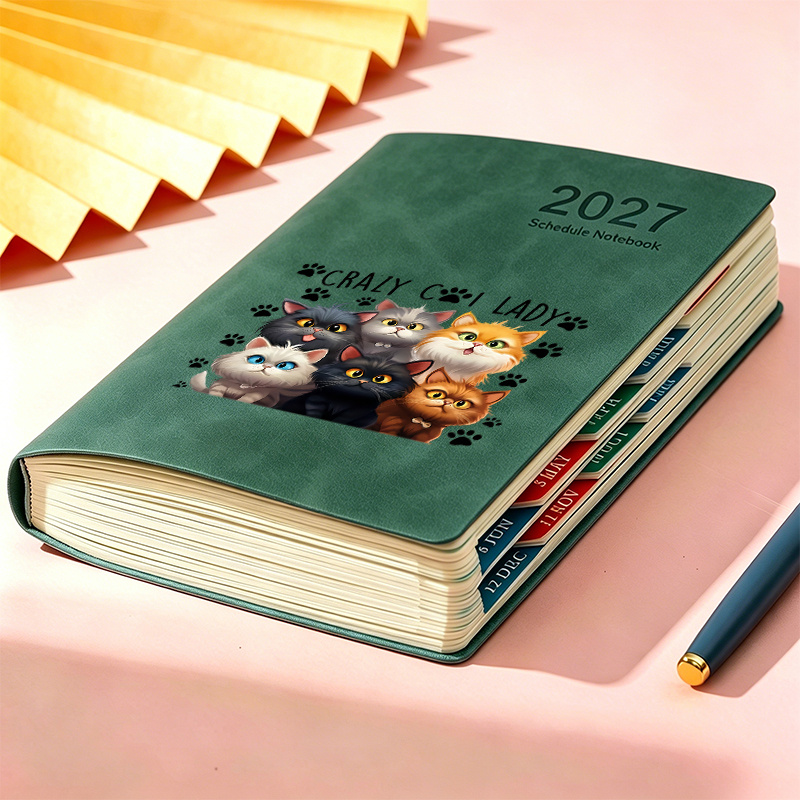 TEMU 1pc 2027 , Portable Notepad, Monthly Plan Notebook, Annual Schedule Notebook, Agenda Book With Cute Cat Group Print And ' Lady' , Suitable For