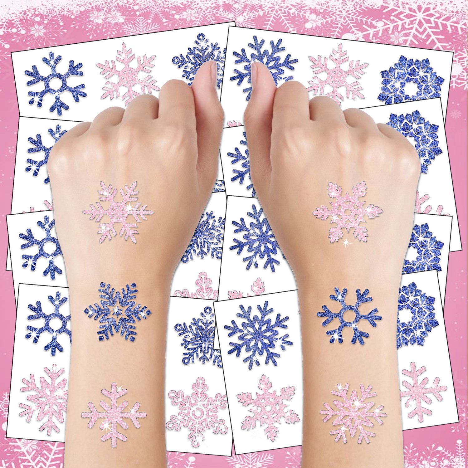 Image of 8 Sheets Snowflake Temporary Tattoos Glitter Face Tattoo Hand Tattoo Winter Themed Fake Tattoo Suitable For Party Decorations Party Favors Gifts