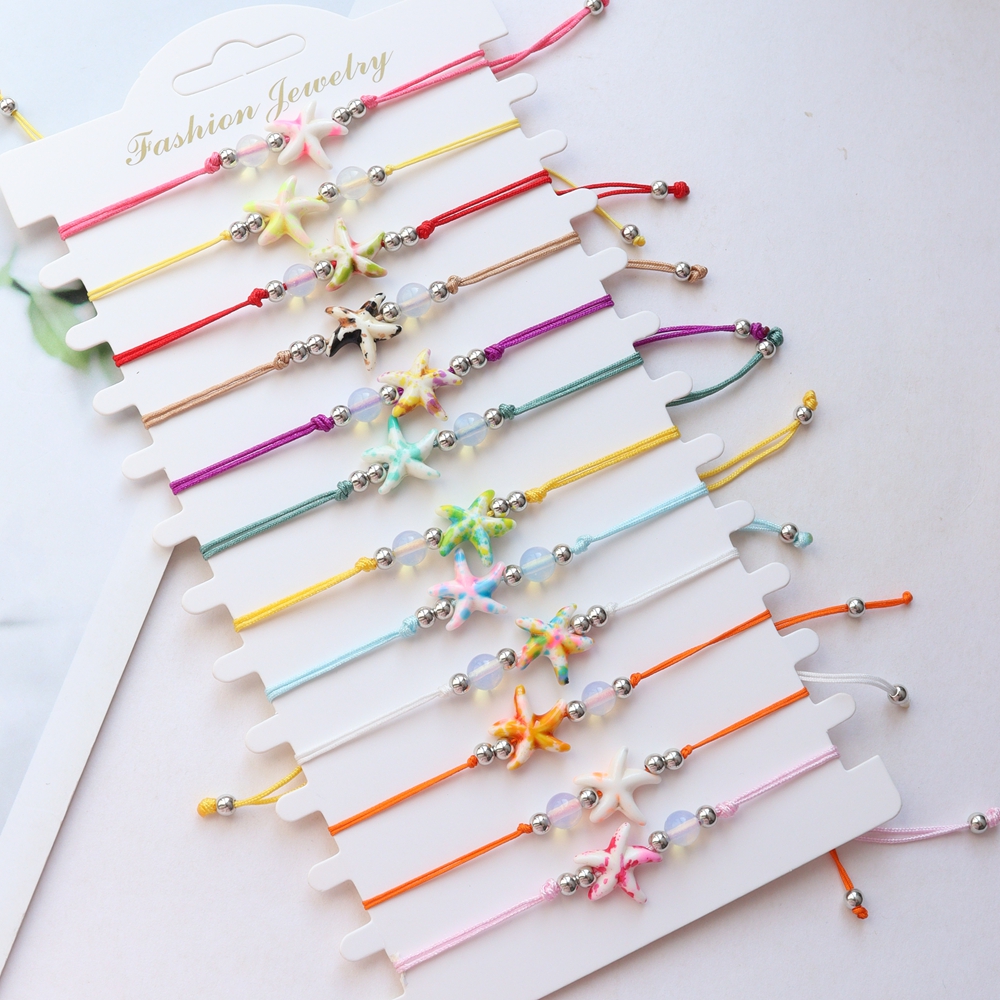 Image of 12pcs Women's Bracelet Set, Starfish Vacation Women's Stackable Bracelets, Dopamine Bracelets, Suitable For Daily Wear, Vacation, Summerty Bracelets (rope Starfish Colors Random)