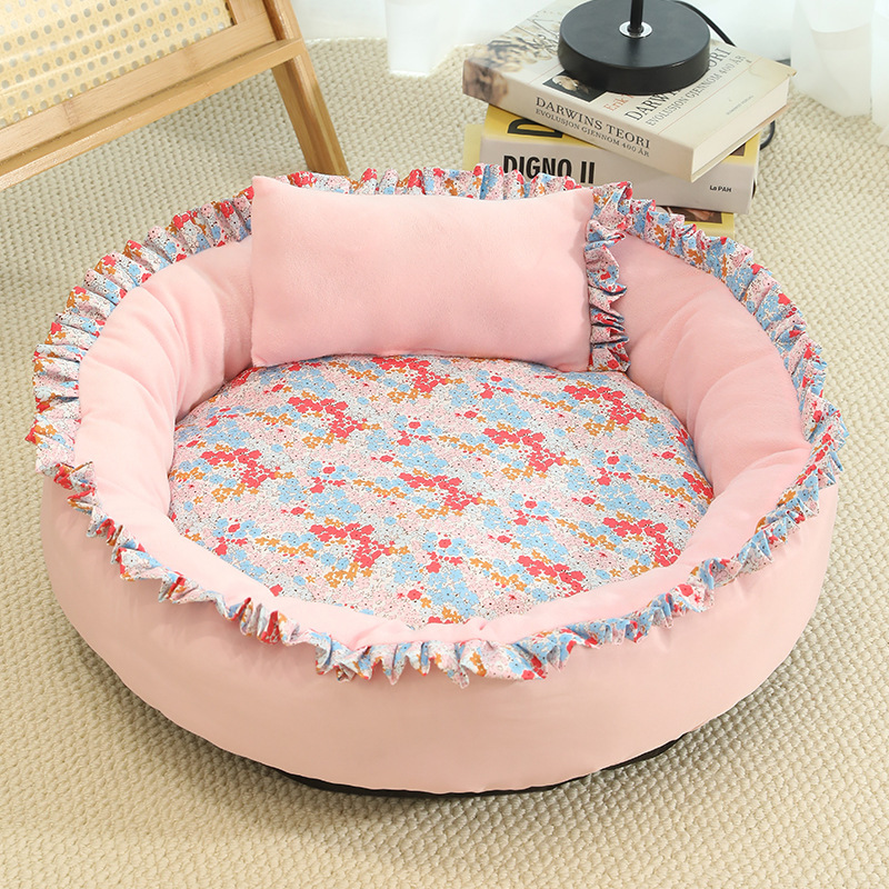 TEMU オール対応 丸型ペットベッドマット 猫＆犬用 - 厚手滑り止め付き 冬暖かく夏涼しいベッド 小型～中型ペットに最適 組み立て式快適寝具 年間使用可能