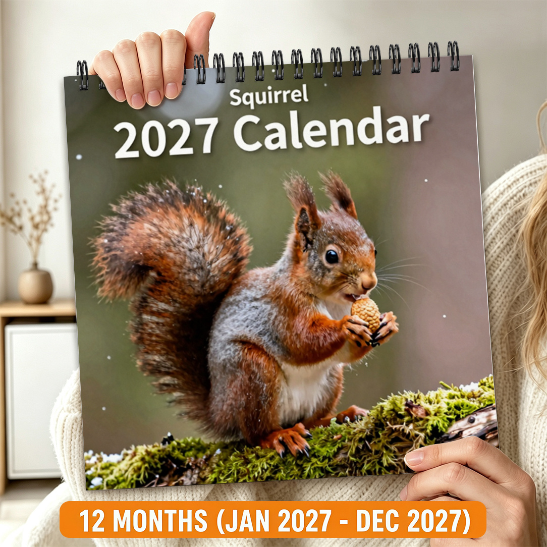 TEMU 2d Flat 1pc Calendar, Wall Calendar, Desktop Calendar, Forest Red Squirrel Holding Snowy Landscape Design, Realistic Nature Style, Christmas New