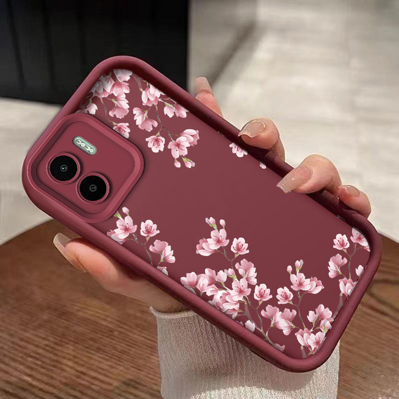 TEMU Phone Case - A Phone Case Featuring A Design Of Pink Cherry Flowers, Ideal For Redmi A1 And For Redmi A2. Made From Soft Tpu For Protection, It