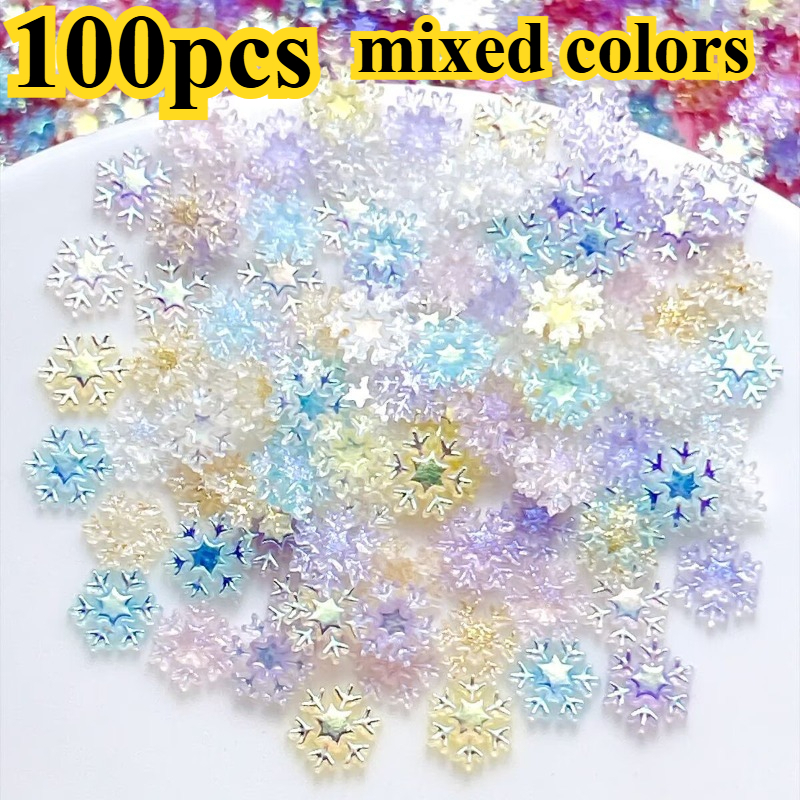 TEMU 100pcs New Sparkling Mixed Color Christmas Snowflake Flat Back For Nail Rhinestones - Perfect For Nail Art, Random Color, Wedding Scrapbooks,