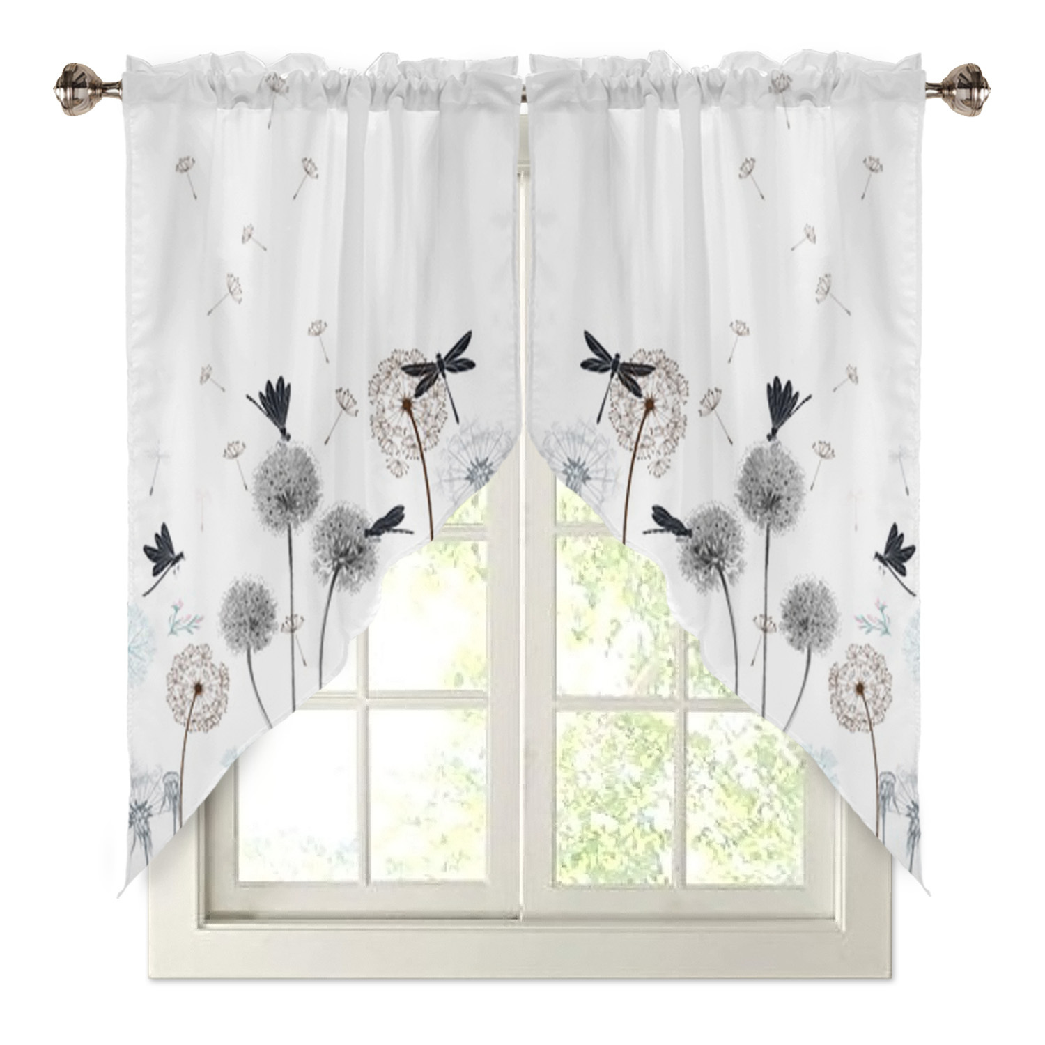 TEMU Ensemble de 2 petites rideaux triangulaires avec motif et , parfaits pour les fenêtres de cuisine ou de salle de bain. Ces rideaux de style