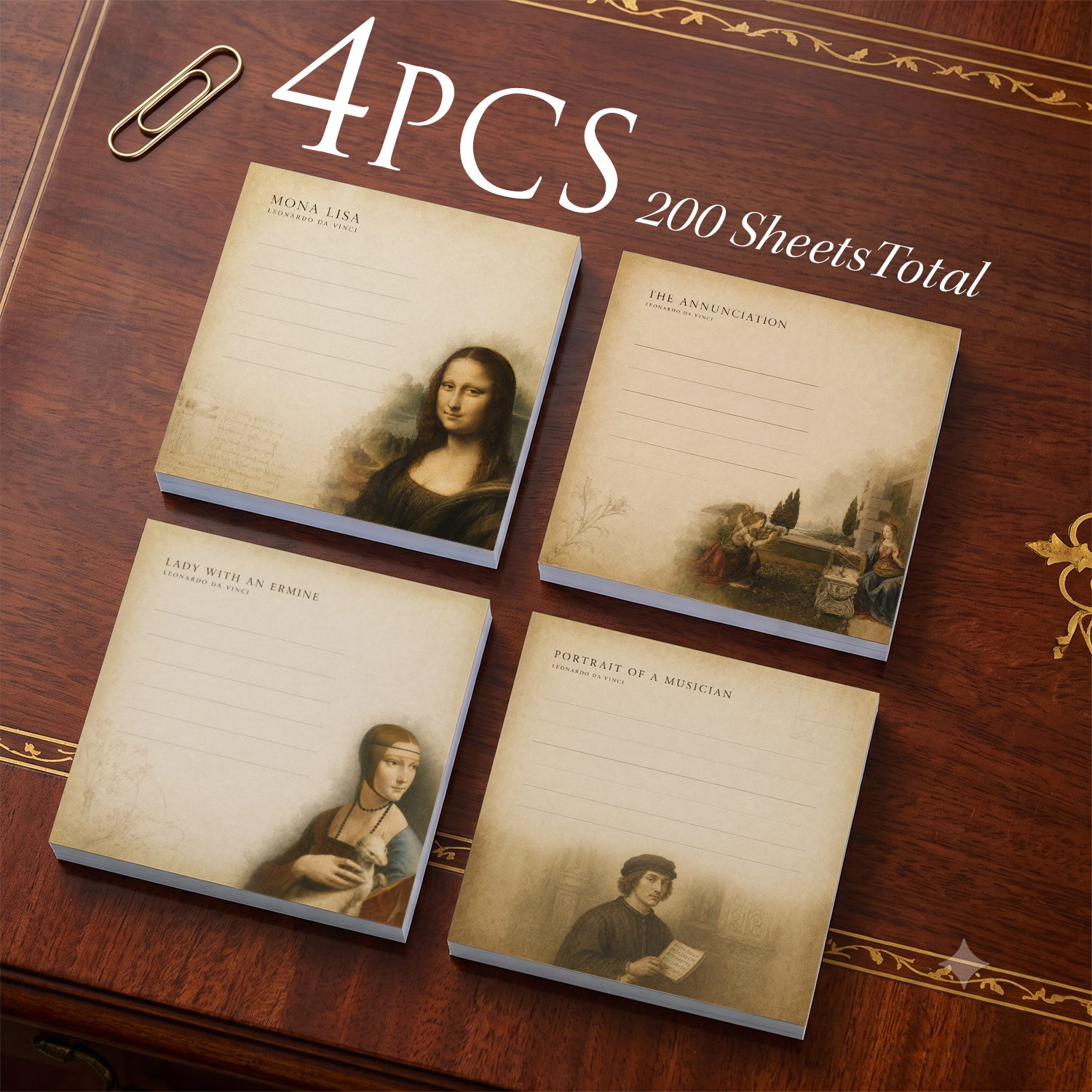 TEMU 4pcs (200 Sheets Total) Vintage Renaissance Sticky Notes Suitable For Journaling, Scrapbooking, Office & - Self-adhesive Classical Painting Memo