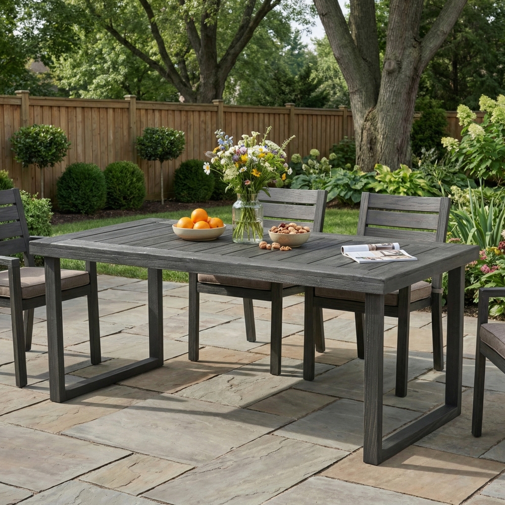 69 Inch Sandblast Dark Gray Finish Acacia Wood Outdoor Dining Table Modern Weather Resistant Patio Furniture for Garden Backyard Balcony Courtyard Family Gatherings Housewarming Holiday Gift