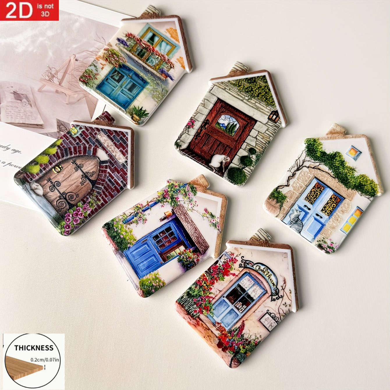 TEMU 2d Flat, 2d Flat Printed 6pcs Set, Rustic Style House-themed Wooden Home Decor, Durable, And Clean, Suitable For Home Decoration/holiday