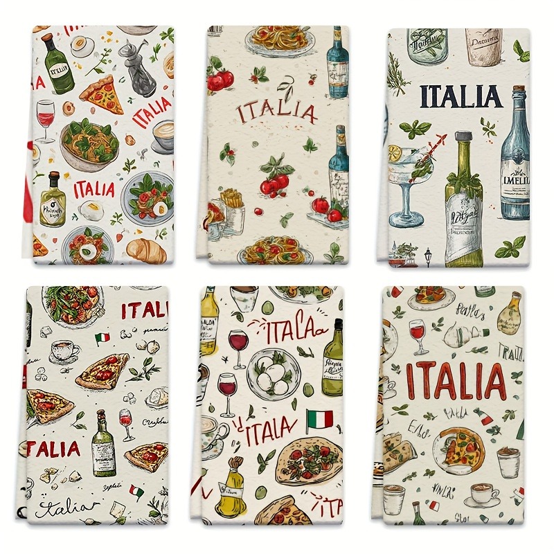 TEMU 6 Pezzi Set di Strofinacci da Cucina, Strofinacci a Tema con Stampe , Vino e Cibo - Ideali per Cucinare a Casa, Cottura, Attivit� e Decorazioni