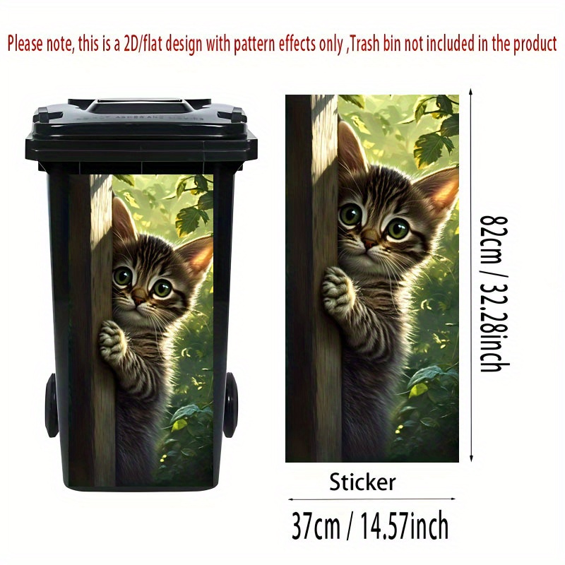 1pc Of Trash Can Sticker, 37×82 Cm, Featuring A Peeking Kitten In A Forest Background Design. Self-adhesive Wallpaper For Decoration, Suitable For Trash Cans, Walls, And Home Decor