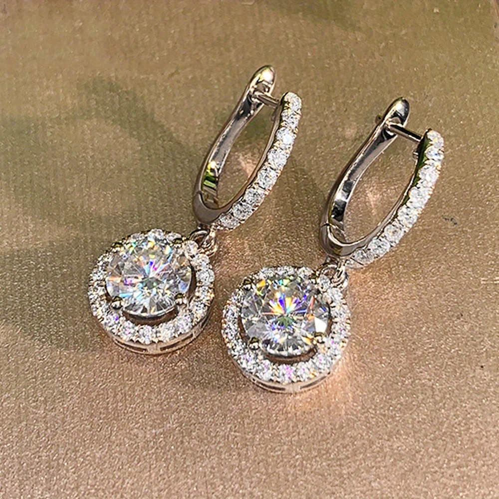 TEMU Orecchini pendenti circolari eleganti con zirconi sintetici incastonati per donne, ideali per feste, matrimoni e vacanze - Gioielli gamma per un