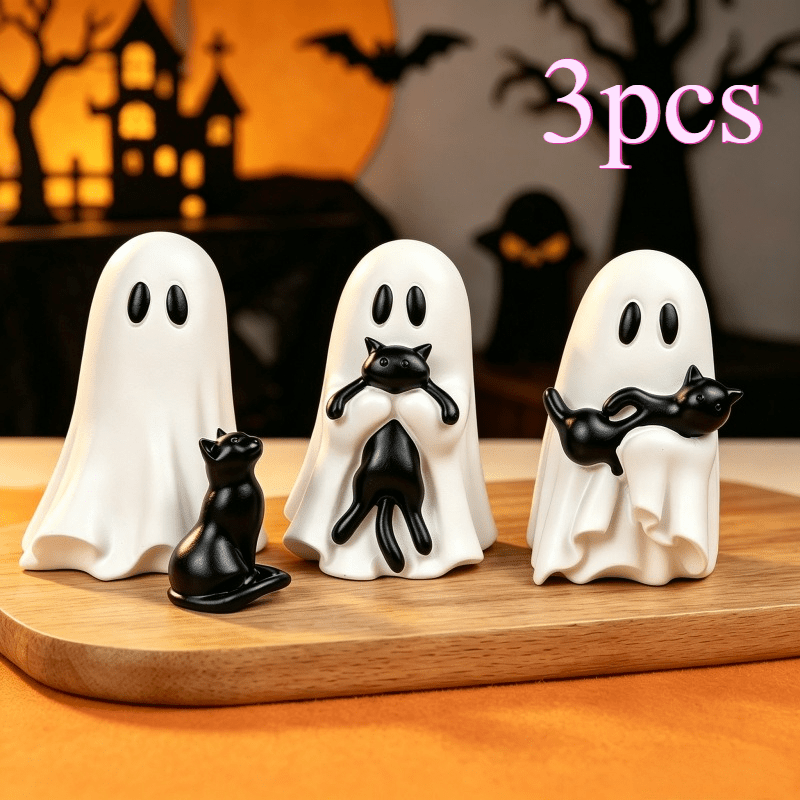 TEMU 3pcs 3d Printed Cute Black Cat Ornaments, Suitable For Halloween Party Decoration, Desktop Shelf Decoration, Gifts For Cat Lovers, And Spooky