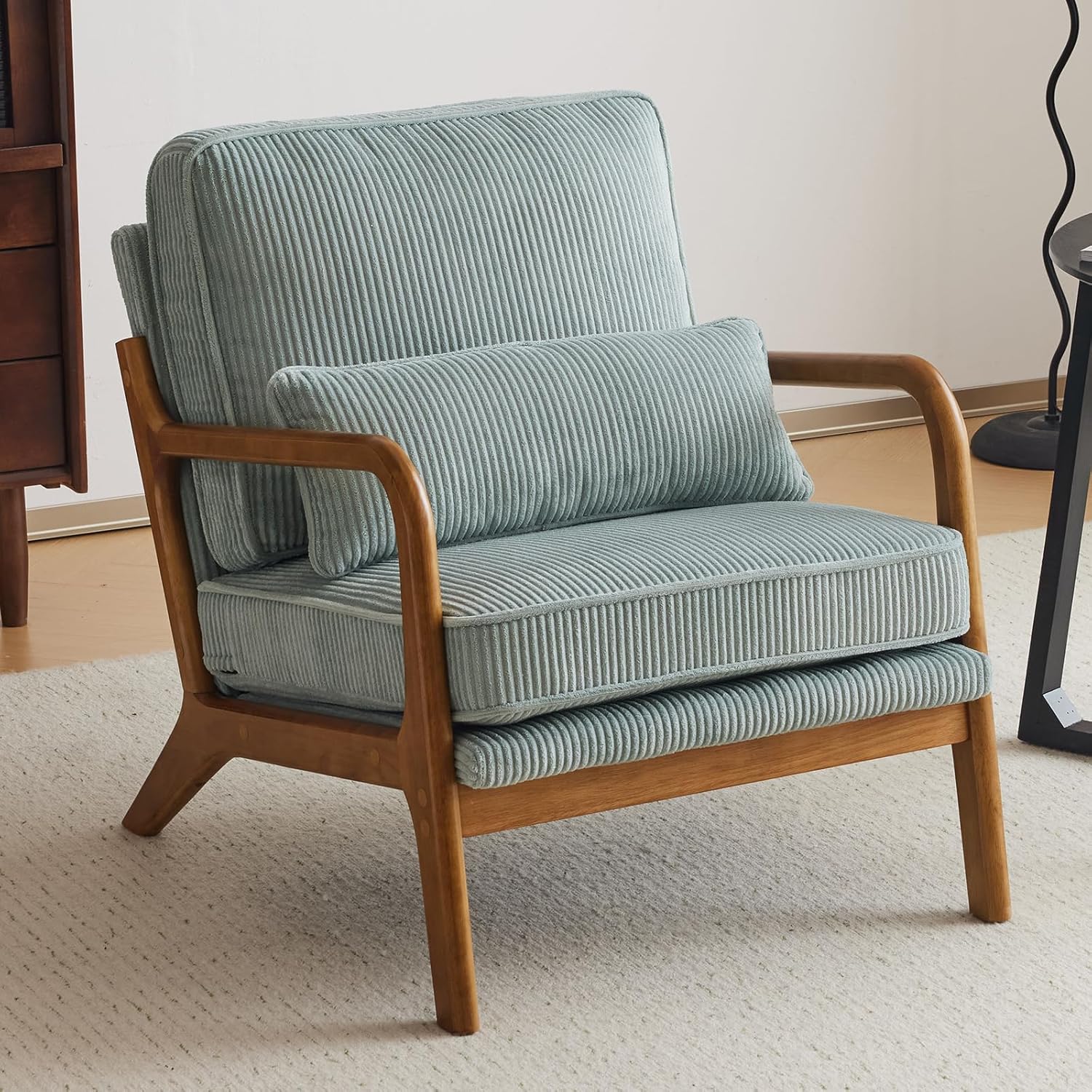 Image of Bonnlo Upholstered Cocktail Chair, Modern Lounge Chair, For Living Room, Upholstered Chair With Solid Wood, Reading Chair, Load 200 Kg, Cord Fabric