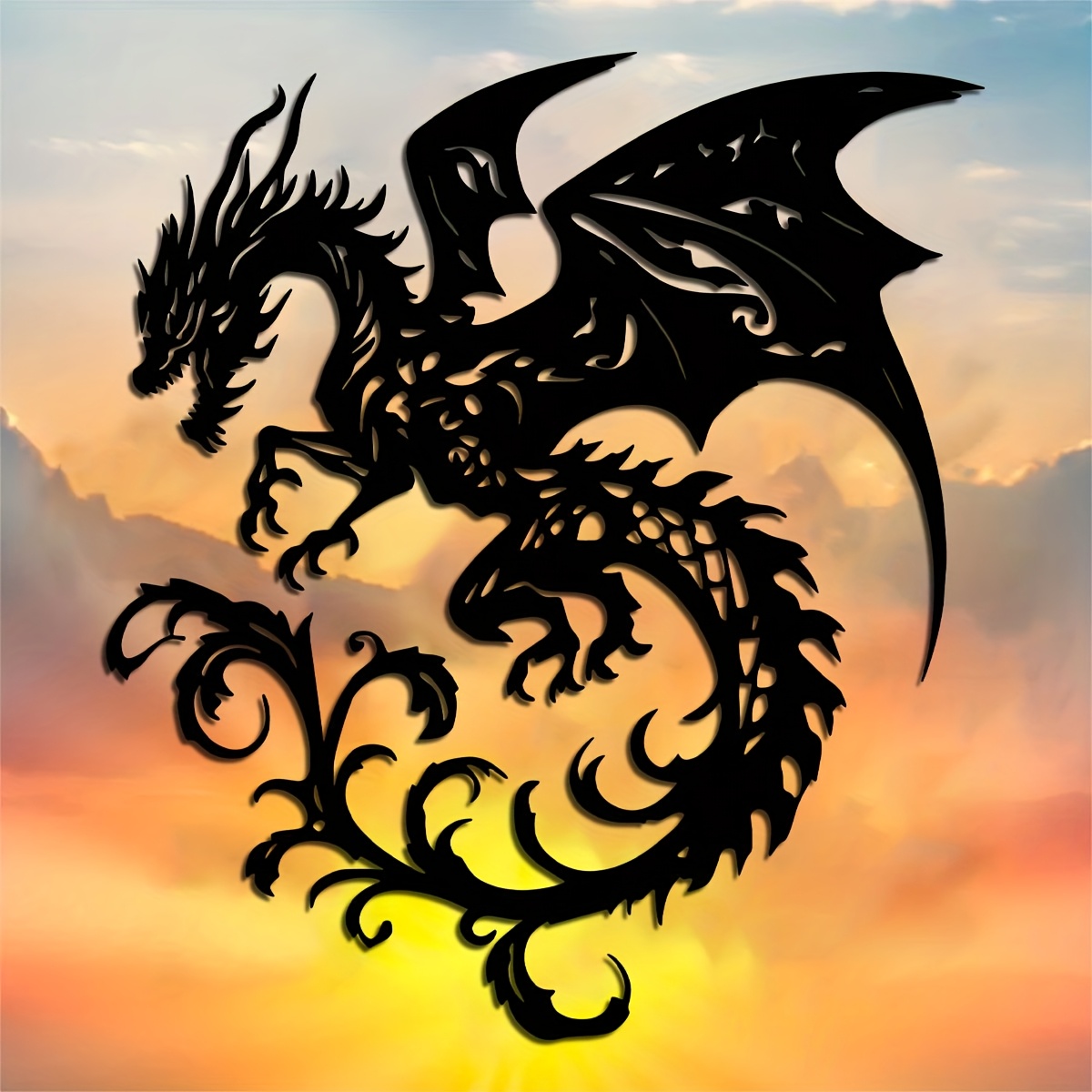 TEMU A Dragon Metal Wall Art Sculpture Measuring 15.74x14.02 Inches, Featuring An Intricate Black Dragon Design With Detailed Wings And Tail, Perfect
