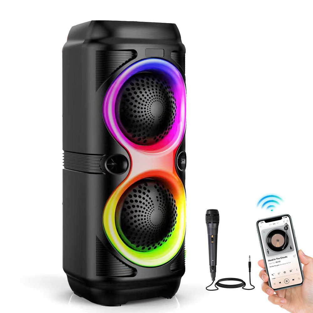 TEMU Dual Speakers With Playback , Portable Wireless Speakers With Rgb Light Show, 1500mah With Karaoke Input And Tws Function, Dual 4-inch Speakers