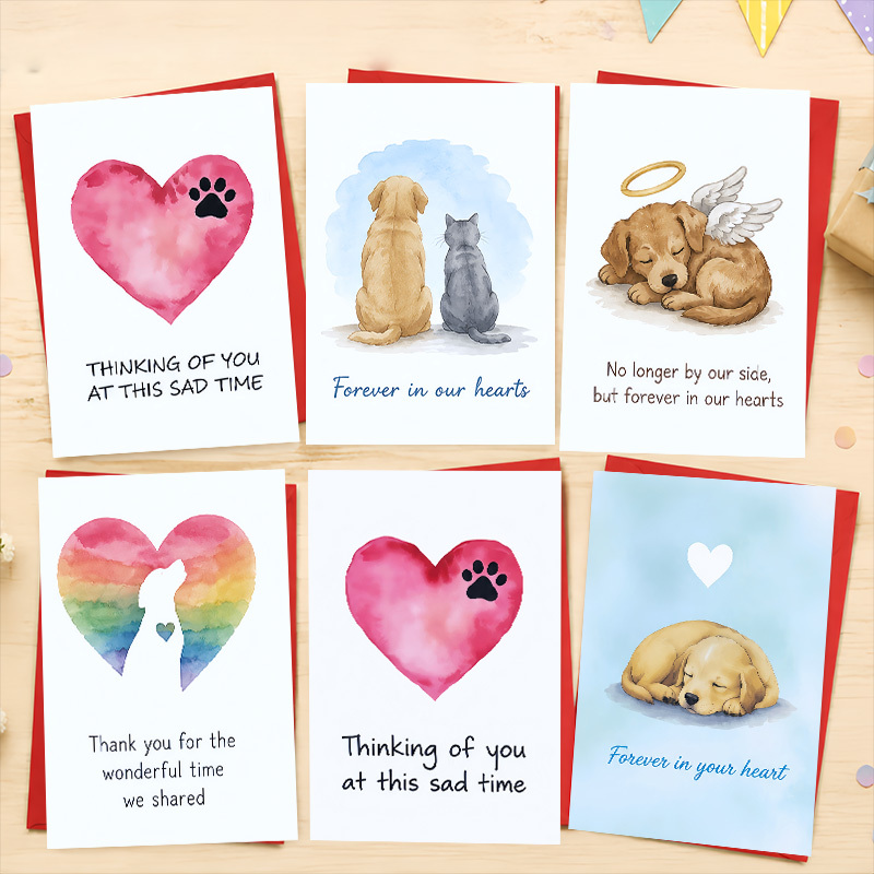 TEMU 12pcs Sympathy Greeting Cards With Envelopes, Watercolor Pink Heart And Paw Print, For Pet Loss Sad Time