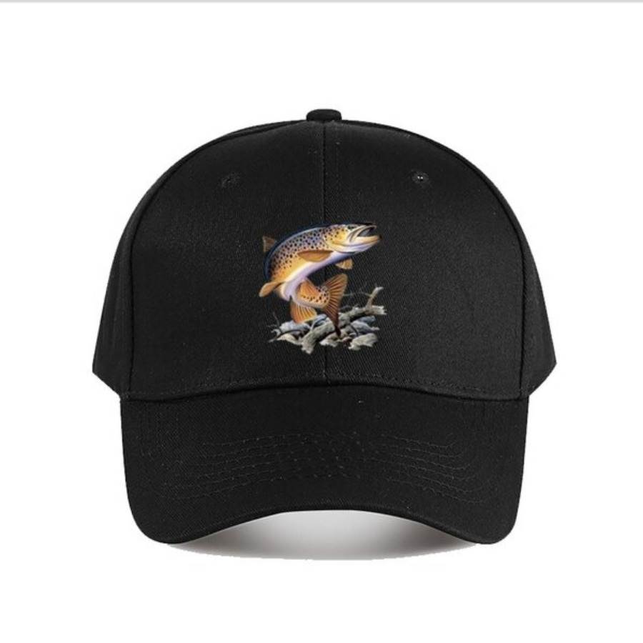 TEMU Men's Lightweight Fishing Hat With Trout Fish Print - Outdoor Camping, &, For Rivers, Lakes, Sports Events - Trout Pattern (hand Washable)