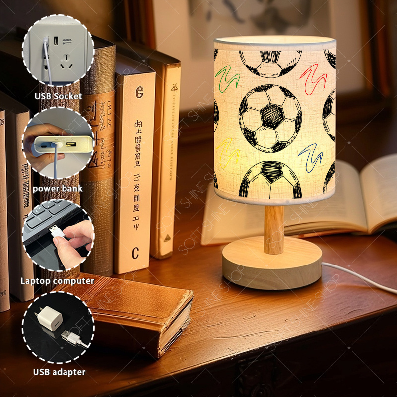 Printed Fabric Shade Table Lamp, USB-Powered LED Light