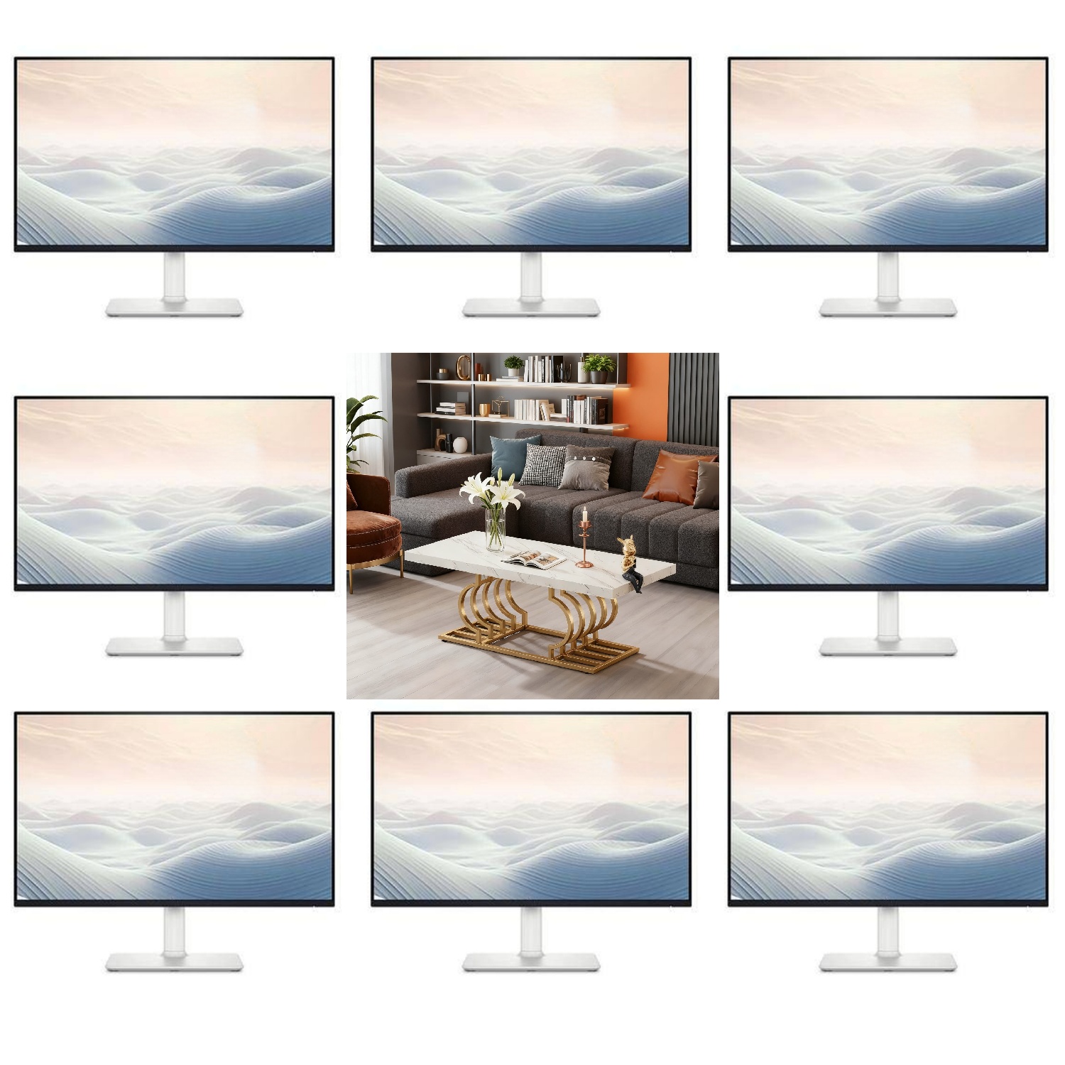Modern 47-inch Marble Coffee Table With White & Top & Geometric Frame - Assembly Suitable For Living Room, Rectangular Center Table, For Contemporary Minimalist Decor