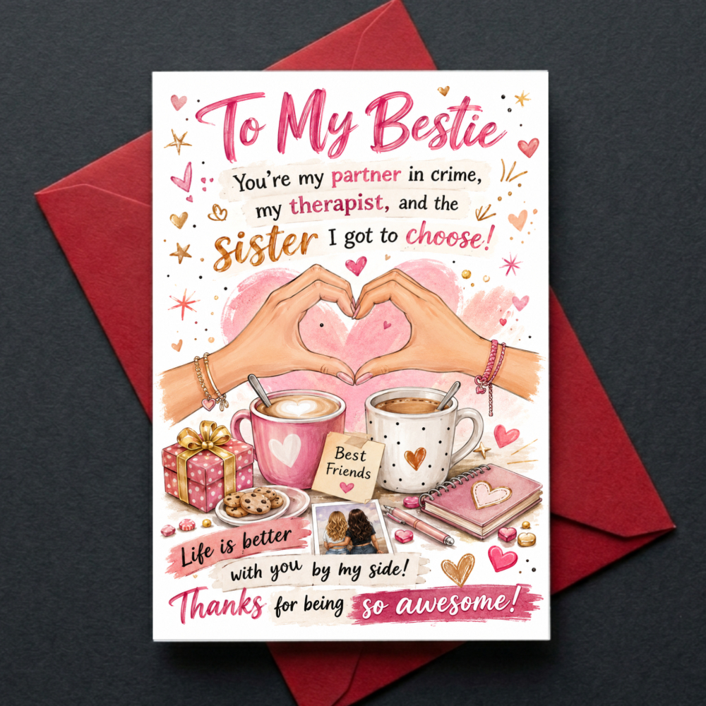 TEMU Carte pour avec mains un cœur, de tasses à café et notes pour , sœur, BFF, cadeau de remerciement pour anniversaire