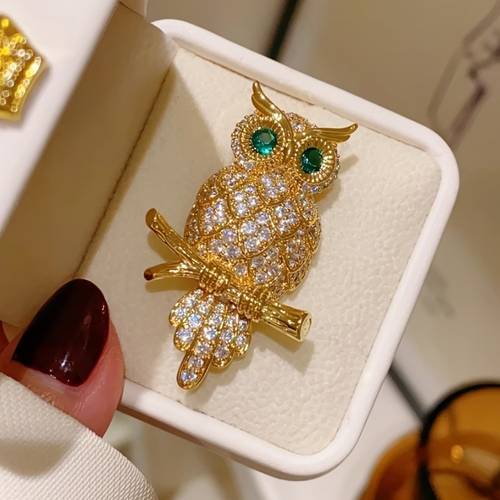 1pc elegant owl brooch with sparkling synthetic zirconia stylish accessory for jackets dresses and perfect gift for parties valentines day
