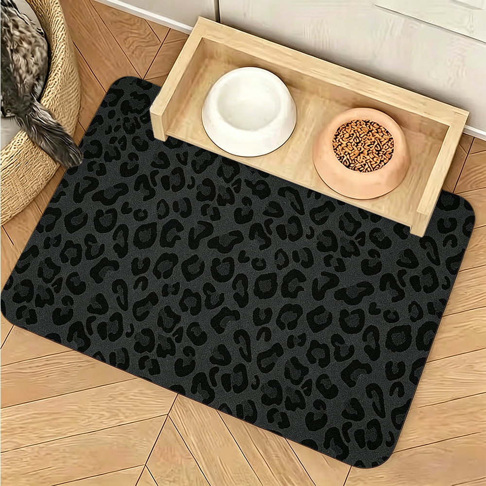 TEMU 1pc Print Pet Feeding Mat, Non-slip Base, Black-gray Leopard Print Design, Water-absorbent And Stain-resistant Surface, Suitable For Cat And Dog