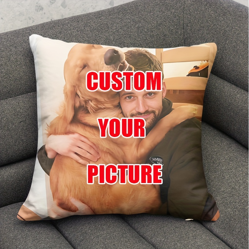 custom pet photo plush pillow cover 17 7x17 7 inch personalized   portrait   polyester with zipper closure machine washable with insert not included for home office sofa decor details 0